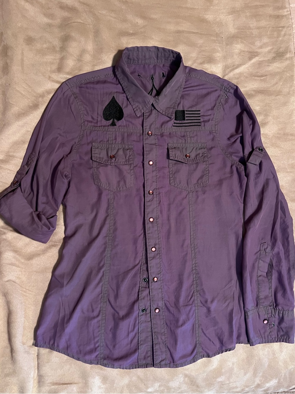 Affliction Purple Button-Down Shirt with Chest Patches